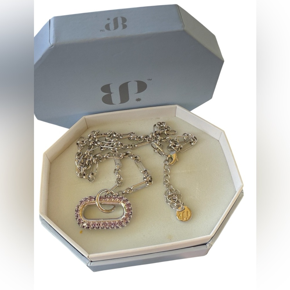 Elegant Silver and Gold Necklace with Pink Accents